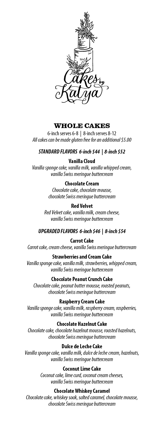 Cakes by Katya Menu Page 1