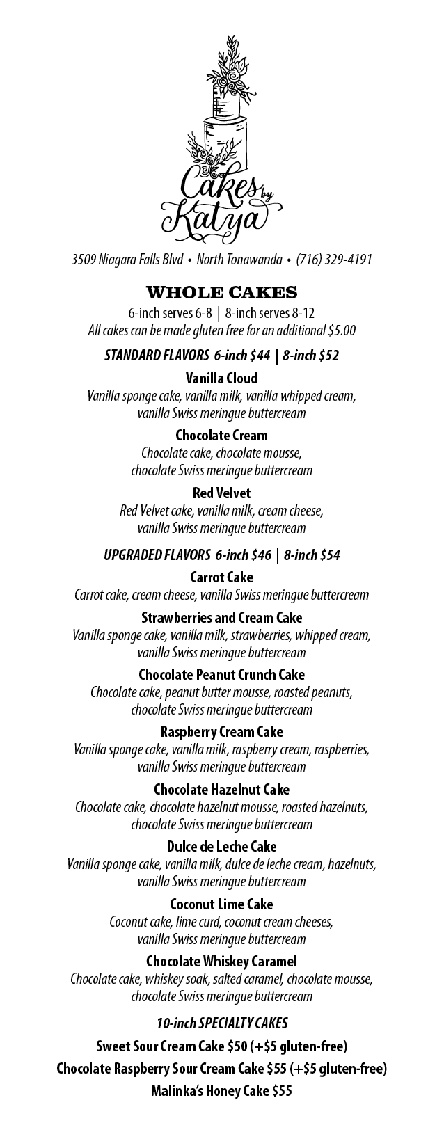 Cakes by Katya Menu Page 1