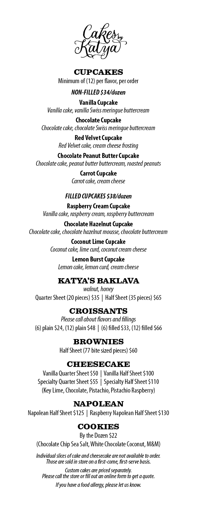 Cakes by Katya Menu Page 2