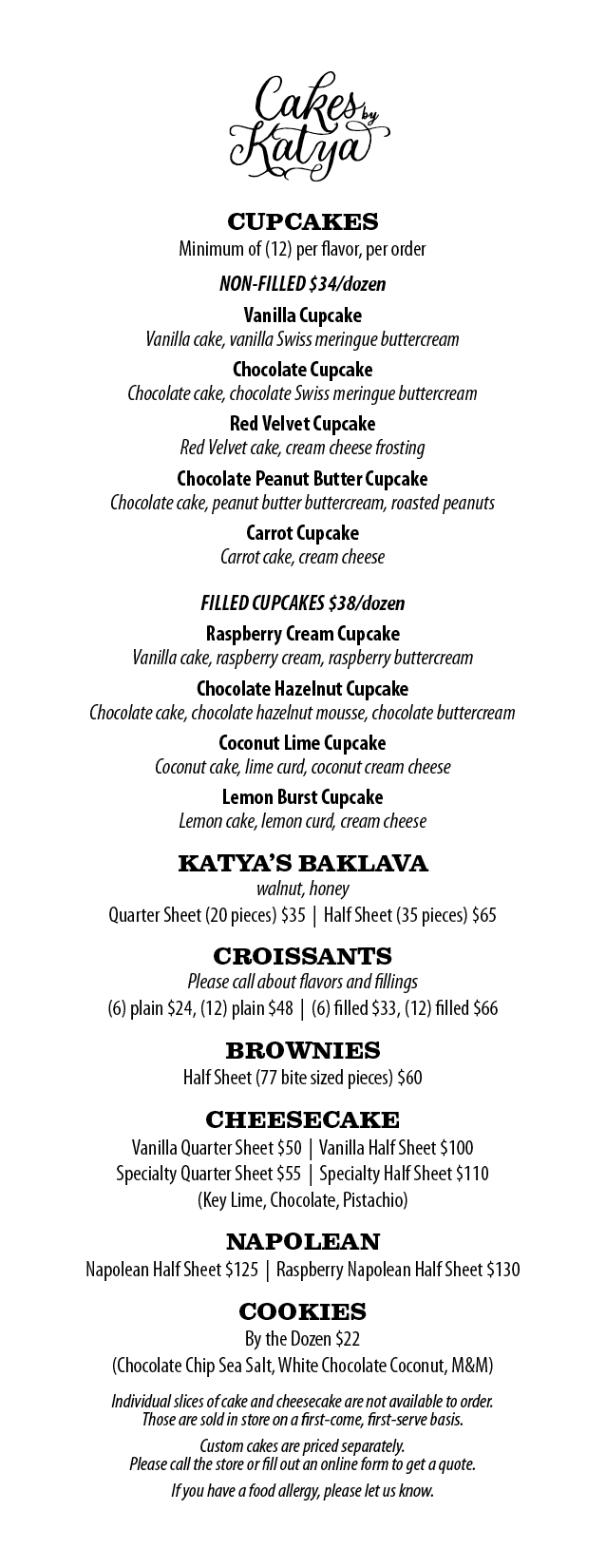 Cakes by Katya Menu September 9, 2025