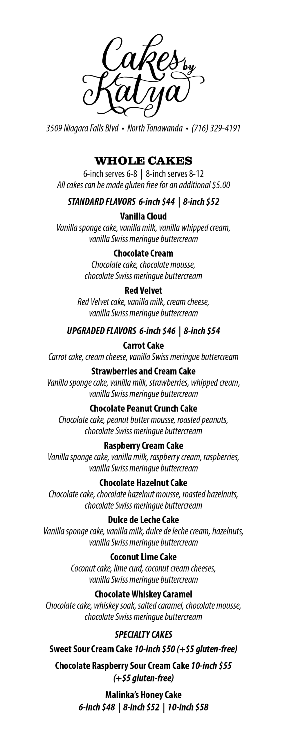 Cakes by Katya Menu Page 1